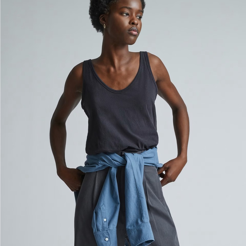 NEW EVERLANE THE COTTON AIR TANK IN BLACK XL